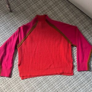 French Connection Pink & Red Colorblock Funnel Neck Sweater (sz L)